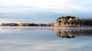 Preview wallpaper trees, lake, reflection, frost