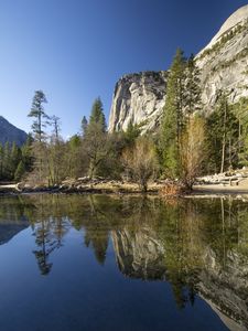Preview wallpaper trees, lake, reflection, mountain