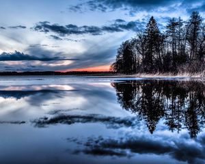 Preview wallpaper trees, lake, river, evening