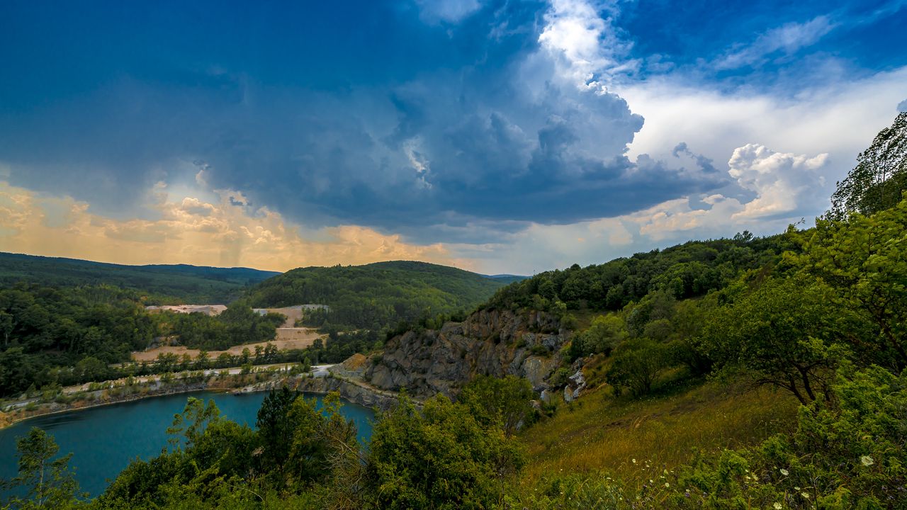 Wallpaper trees, lake, shore, clouds, nature