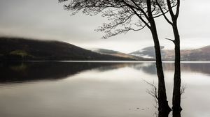 Preview wallpaper trees, lake, water, reflection, hills, nature