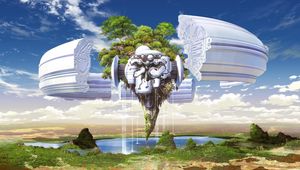 Preview wallpaper trees, land, piece, weightlessness, mechanism, sky, water