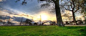 Preview wallpaper trees, landscapes, grass, city, hdr