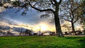 Preview wallpaper trees, landscapes, grass, city, hdr