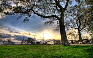 Preview wallpaper trees, landscapes, grass, city, hdr