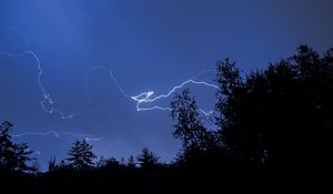 Preview wallpaper trees, lightning, night, sky