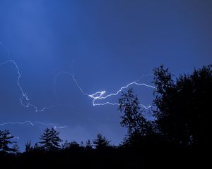 Preview wallpaper trees, lightning, night, sky