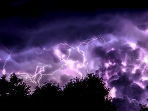 Preview wallpaper trees, lightning, sky, clouds