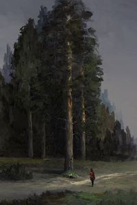Preview wallpaper trees, man, silhouette, trail, forest, art