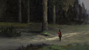 Preview wallpaper trees, man, silhouette, trail, forest, art