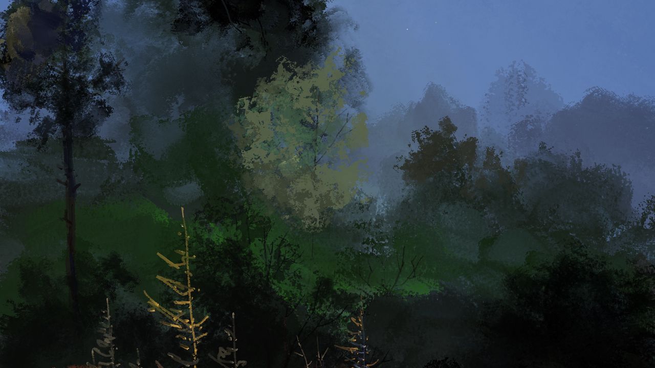 1280x720 Wallpaper trees, moon, art, night