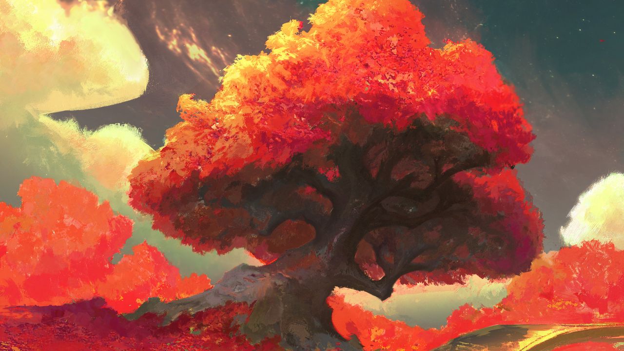 Wallpaper trees, moon, autumn, nature, art