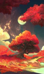 Preview wallpaper trees, moon, autumn, nature, art