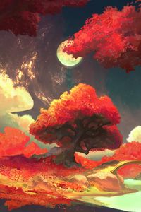 Preview wallpaper trees, moon, autumn, nature, art