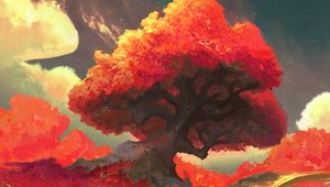Preview wallpaper trees, moon, autumn, nature, art