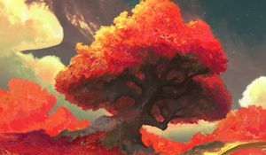 Preview wallpaper trees, moon, autumn, nature, art