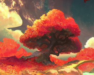 Preview wallpaper trees, moon, autumn, nature, art