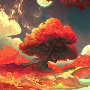 Preview wallpaper trees, moon, autumn, nature, art