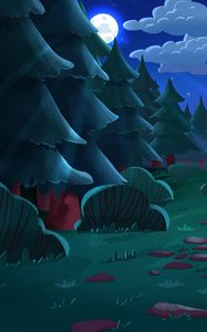 Preview wallpaper trees, moon, night, landscape, art