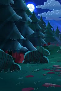 Preview wallpaper trees, moon, night, landscape, art