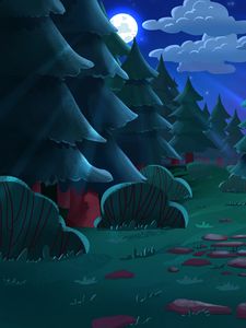 Preview wallpaper trees, moon, night, landscape, art