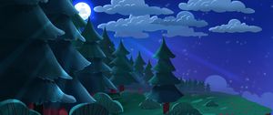 Preview wallpaper trees, moon, night, landscape, art