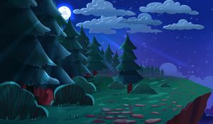 Preview wallpaper trees, moon, night, landscape, art