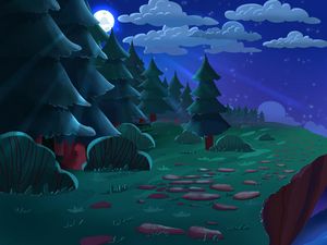 Preview wallpaper trees, moon, night, landscape, art