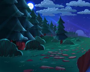 Preview wallpaper trees, moon, night, landscape, art
