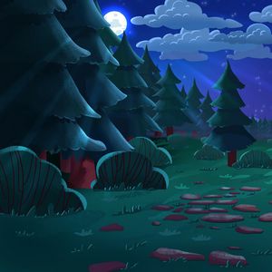 Preview wallpaper trees, moon, night, landscape, art