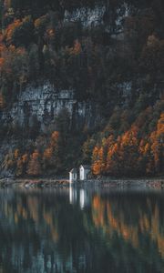 Preview wallpaper trees, mountain, lake, shore