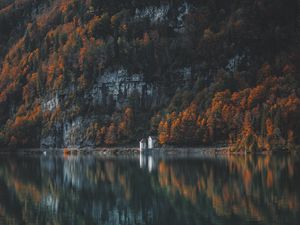 Preview wallpaper trees, mountain, lake, shore