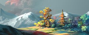 Preview wallpaper trees, mountains, art, forest, sky