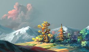 Preview wallpaper trees, mountains, art, forest, sky