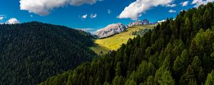 Preview wallpaper trees, mountains, clouds, summer