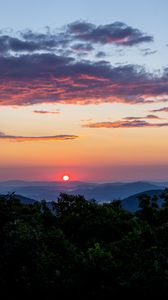 Preview wallpaper trees, mountains, clouds, sunset, nature