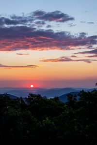 Preview wallpaper trees, mountains, clouds, sunset, nature