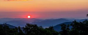 Preview wallpaper trees, mountains, clouds, sunset, nature