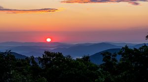 Preview wallpaper trees, mountains, clouds, sunset, nature