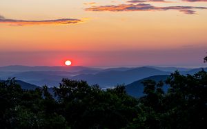 Preview wallpaper trees, mountains, clouds, sunset, nature