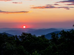 Preview wallpaper trees, mountains, clouds, sunset, nature