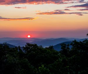 Preview wallpaper trees, mountains, clouds, sunset, nature