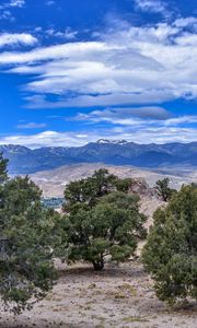 Preview wallpaper trees, mountains, distance, sky