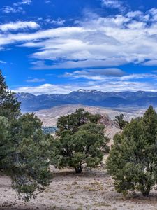 Preview wallpaper trees, mountains, distance, sky