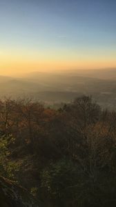 Preview wallpaper trees, mountains, fog, view, landscape