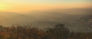 Preview wallpaper trees, mountains, fog, view, landscape