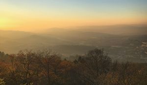 Preview wallpaper trees, mountains, fog, view, landscape