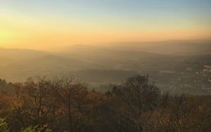 Preview wallpaper trees, mountains, fog, view, landscape