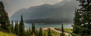 Preview wallpaper trees, mountains, lake, beach, nature