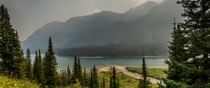 Preview wallpaper trees, mountains, lake, beach, nature